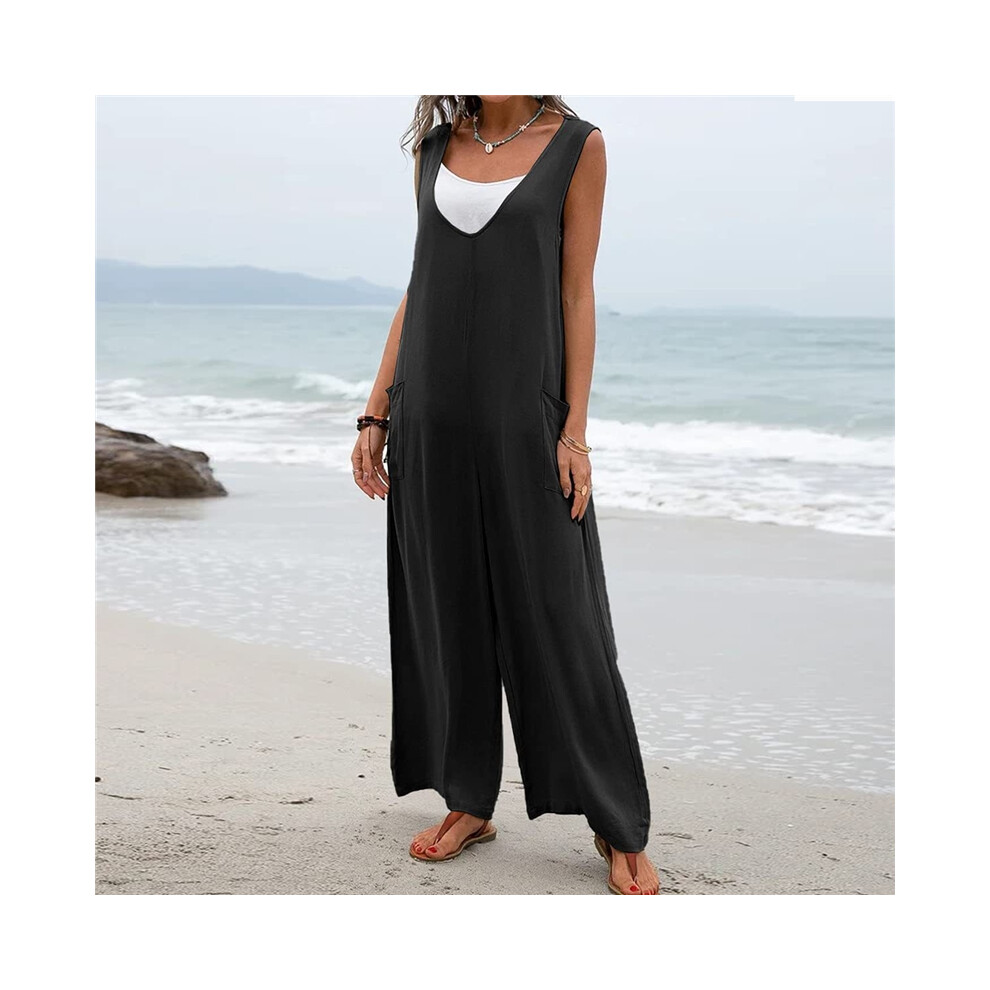 (BLACK, 3XL) Sleeveless Loose Wide-Leg Jumpsuit-image-OPC-PDMZ77Q-NEW