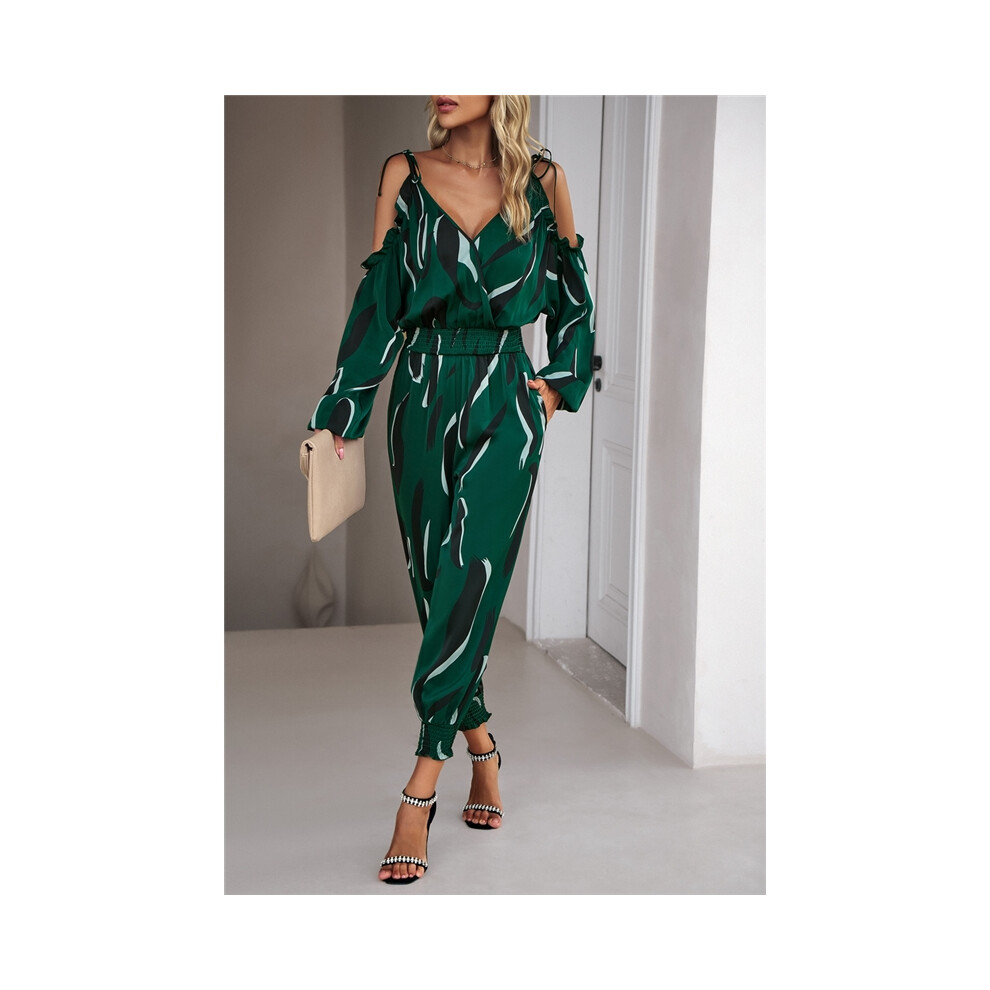 (GREEN, XL) Color Block Off-The-Shoulder Waisted Jumpsuit-image-OPC-PDMZ7HD-NEW