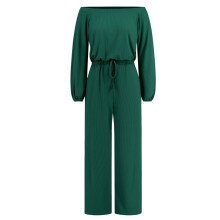 (GREEN, L) One-Shoulder Long-Sleeved Slim-Waisted Wide-Leg Jumpsuit