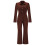 (COFFEE, M) Solid Color Long Sleeves Lapel High Waisted Casual Jumpsuits 1