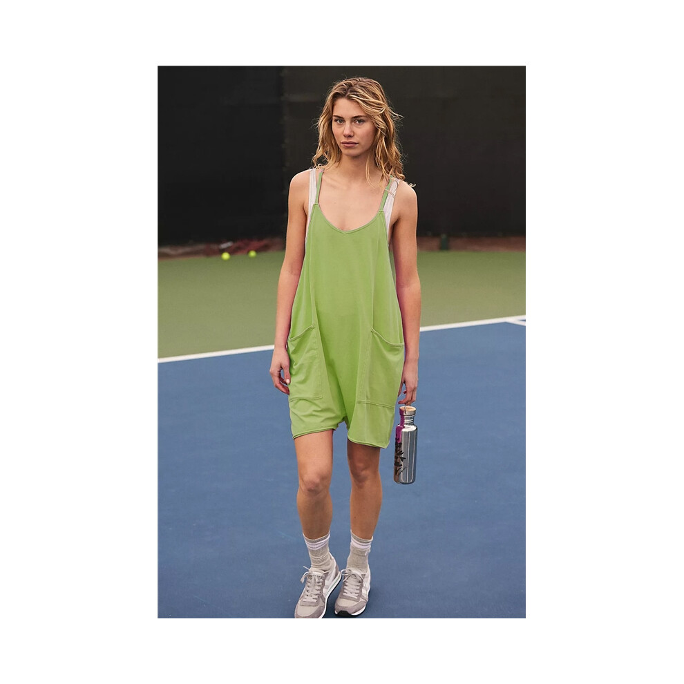 (GREEN, XL) Solid Color Sleeveless Spaghetti Straps Casual Loose Short Jumpsuits-image-OPC-PDMZ7SN-NEW