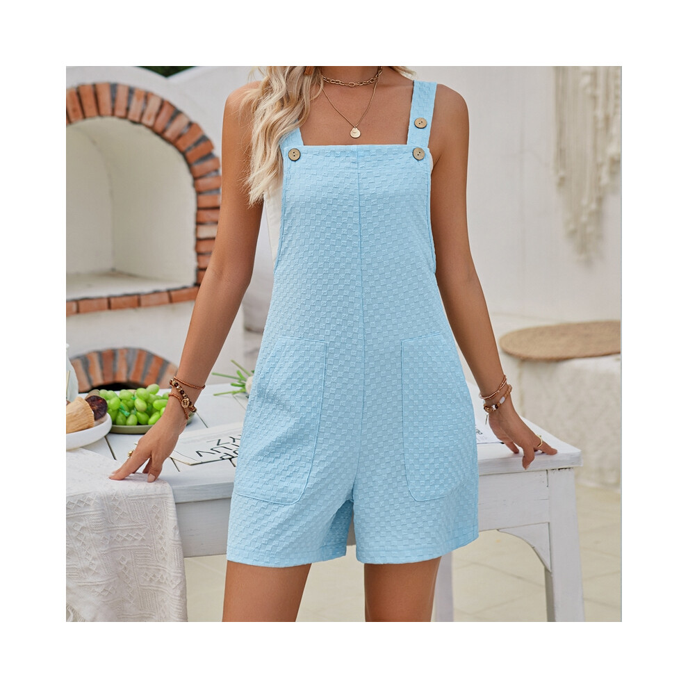 (BLUE, L) Solid Color Sleeveless Straight Leg Jacquard Rompers-image-OPC-PDMZ7YB-NEW