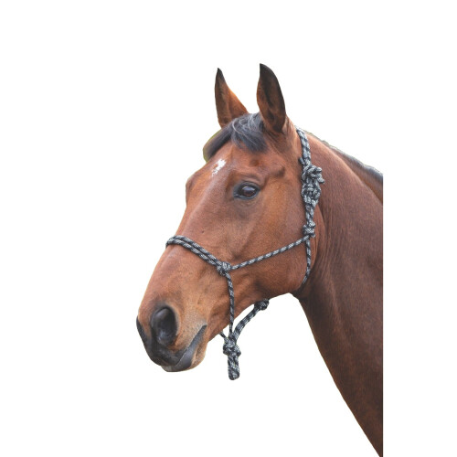 (One Size, Black/White) Shires Rope Horse Headcollar