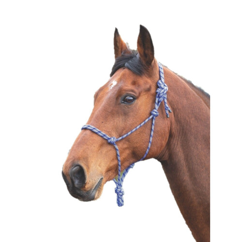 (One Size, Navy/White) Shires Rope Horse Headcollar