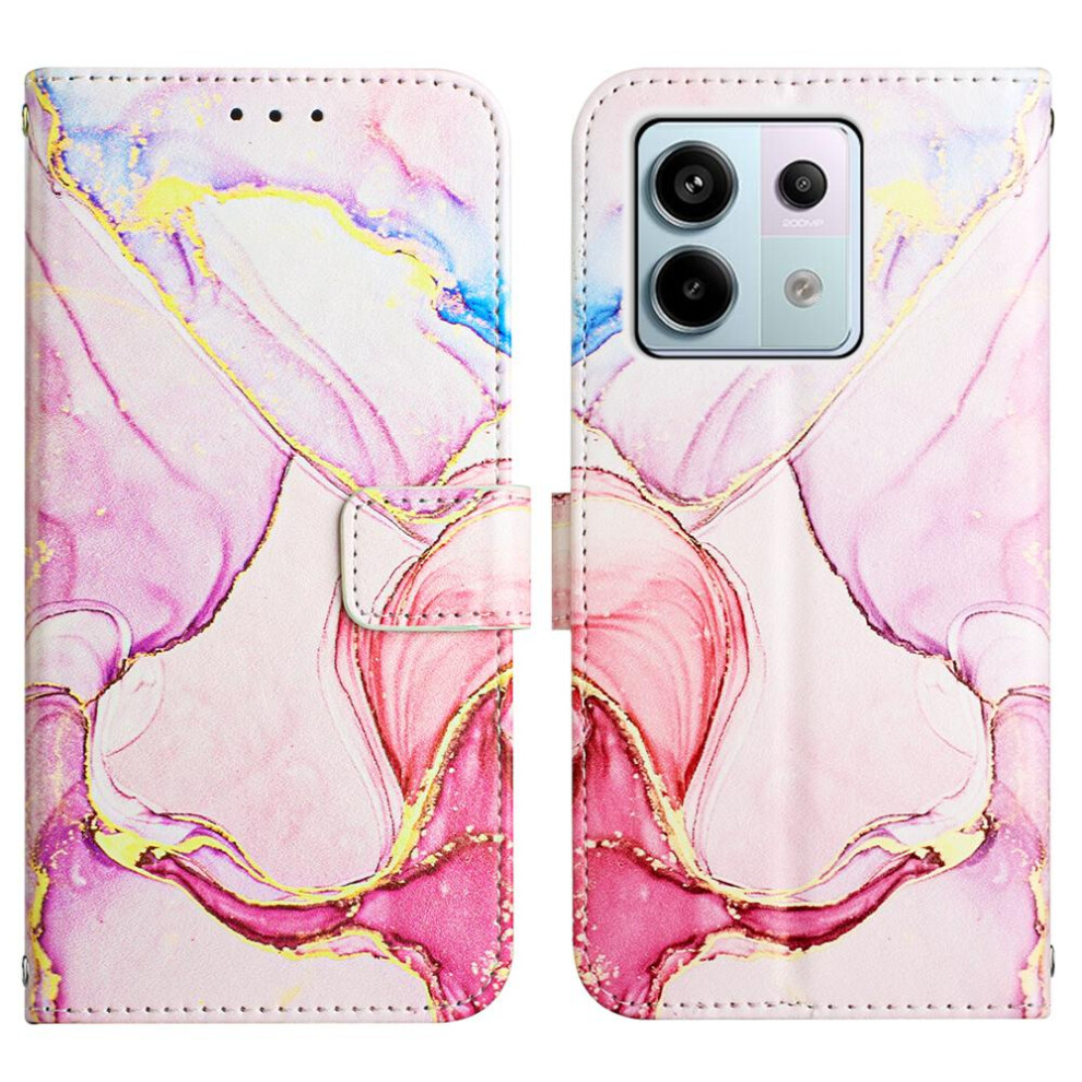 (Pink) Case For Xiaomi Redmi Note 13 Pro 5G Kickstand Wallet Pu Leather Marble Pattern Pink 764762588175