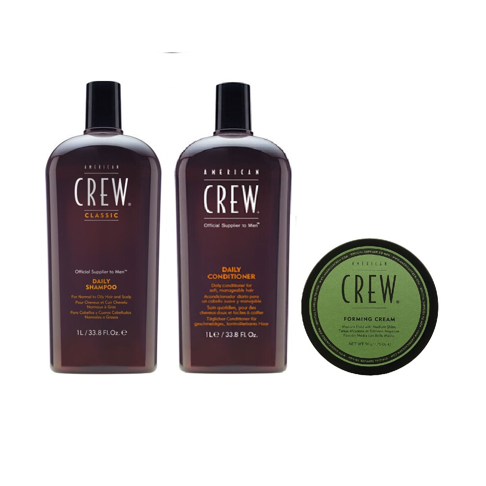 American Crew Daily Moisturizing Shampoo 1000ml, Conditioner 1000ml and Forming Cream 85g