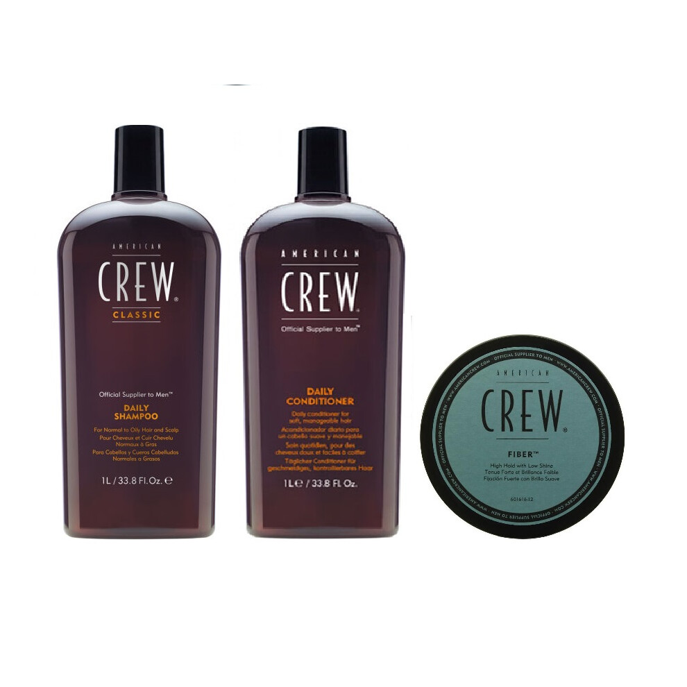 American Crew Daily Moisturizing Shampoo 1000ml, Conditioner 1000ml and Fiber 85g