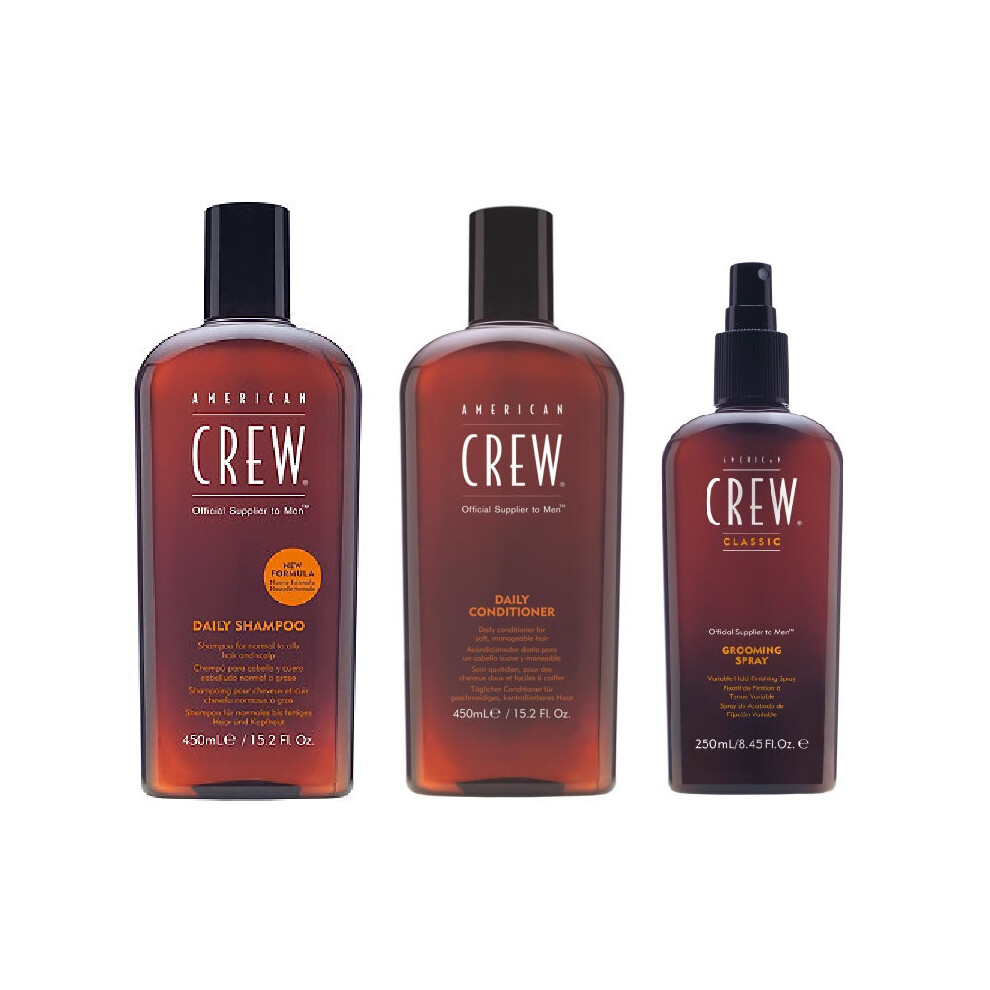 American Crew Daily Moisturizing Shampoo 450ml, Conditioner 450ml and Grooming Spray 250ml