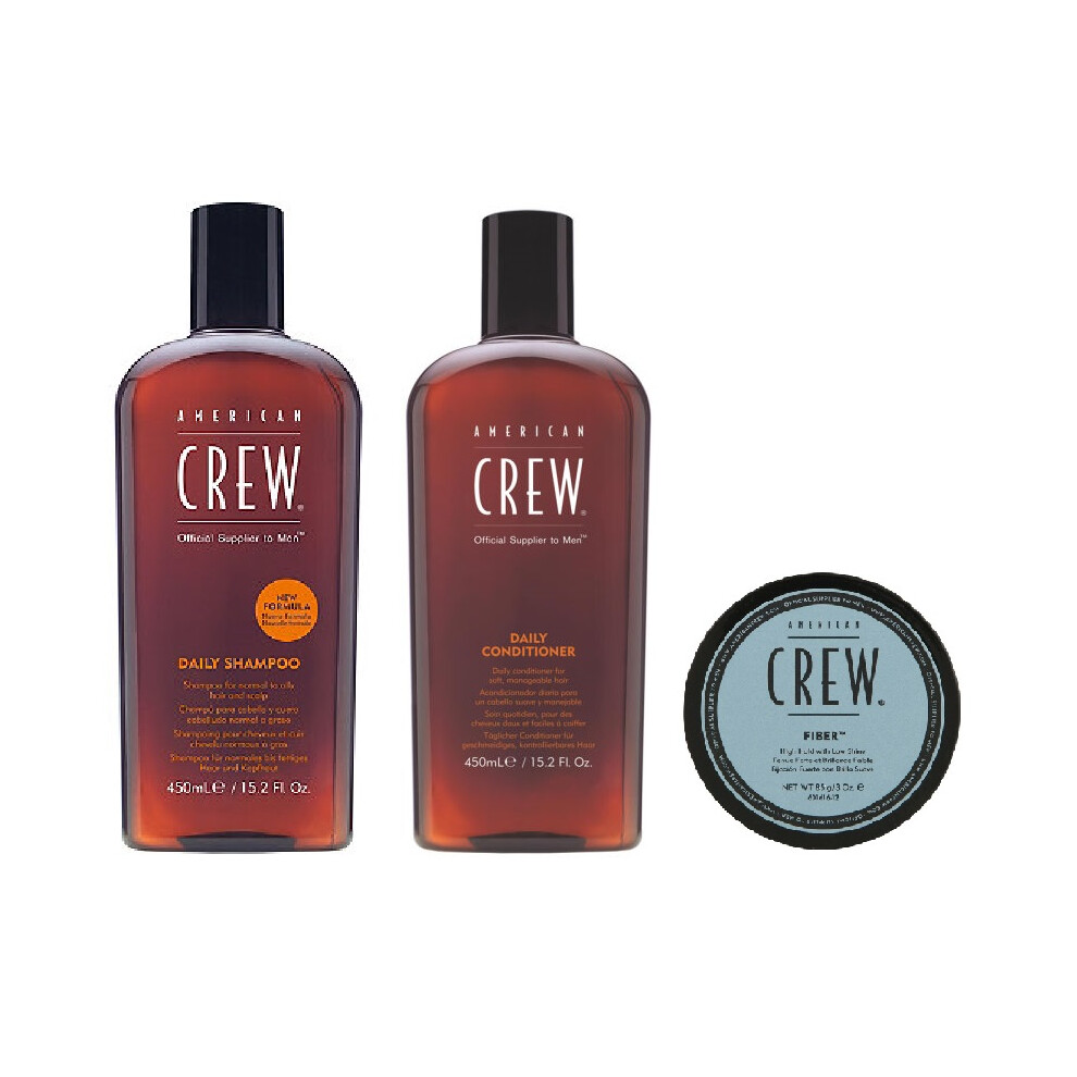 American Crew Daily Moisturizing Shampoo 450ml, Conditioner 450ml and Fiber 85g