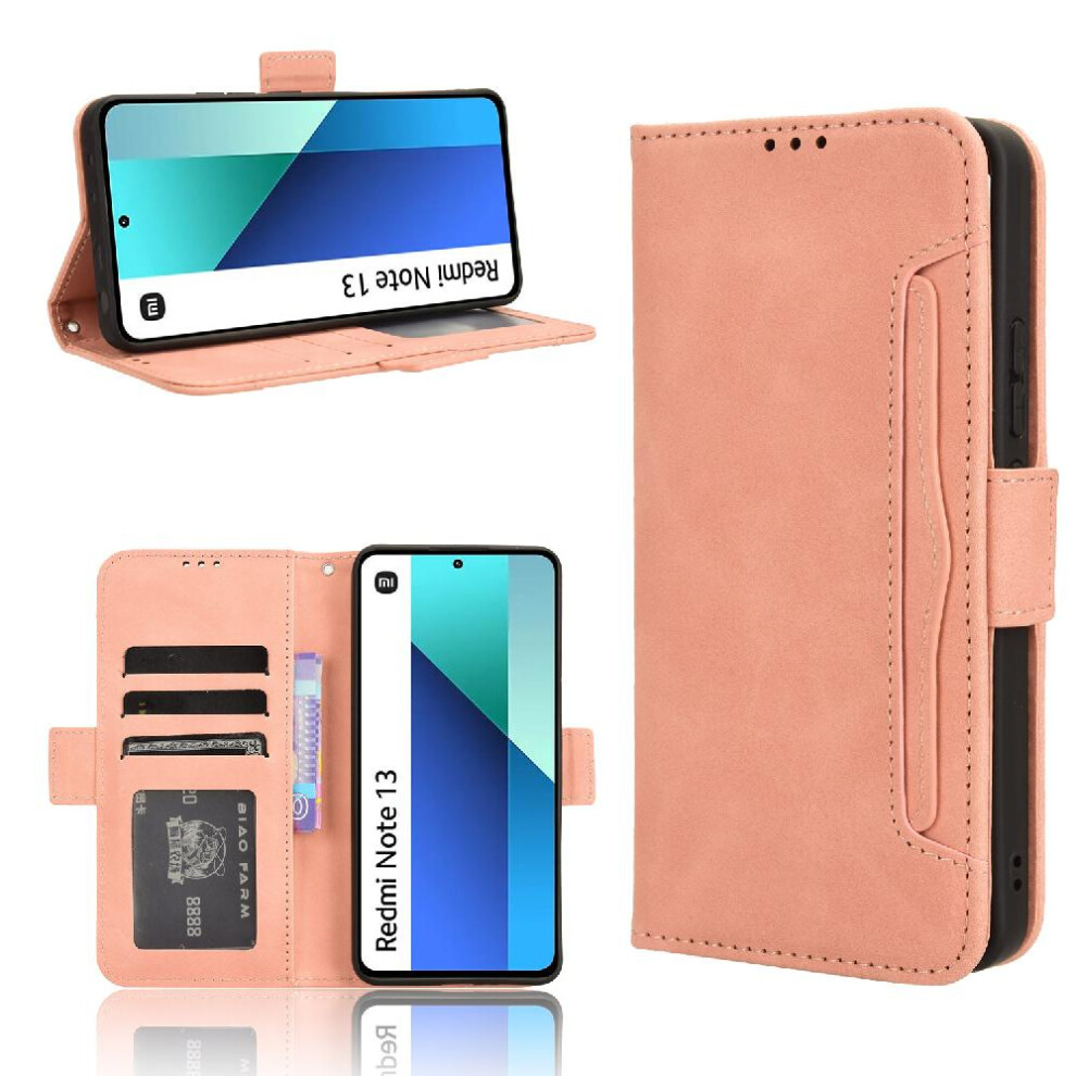 (Pink) Case For Xiaomi Redmi Note 13 4G Magnetic Closure Adjustable Detachable Card Holder Leather Wallet Cover Pink 764762588960