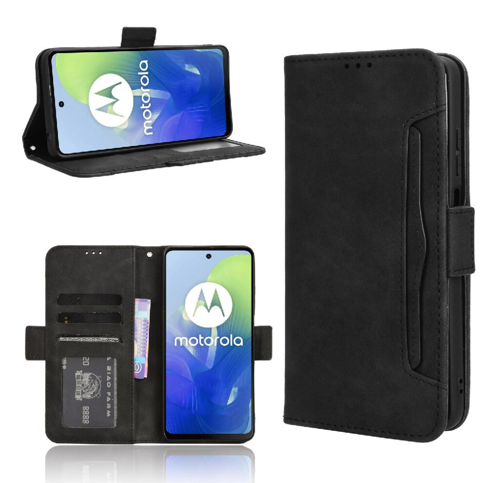 (Black) Case For Motorola Moto G04/G24 Magnetic Closure Leather Wallet Cover Adjustable Detachable Card Holder Black 764762589134