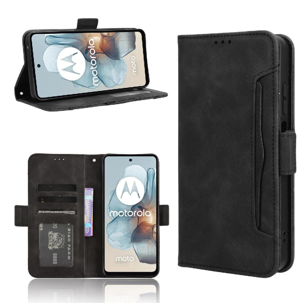 (Black) Case For Motorola Moto G34 5G Leather Wallet Cover Magnetic Closure Adjustable Detachable Card Holder Black 764762589189