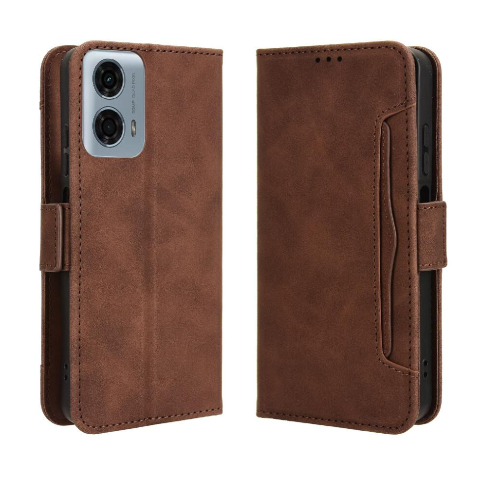 (Brown) Case For Motorola Moto G34 5G Leather Wallet Cover Magnetic Closure Adjustable Detachable Card Holder Brown 764762589196
