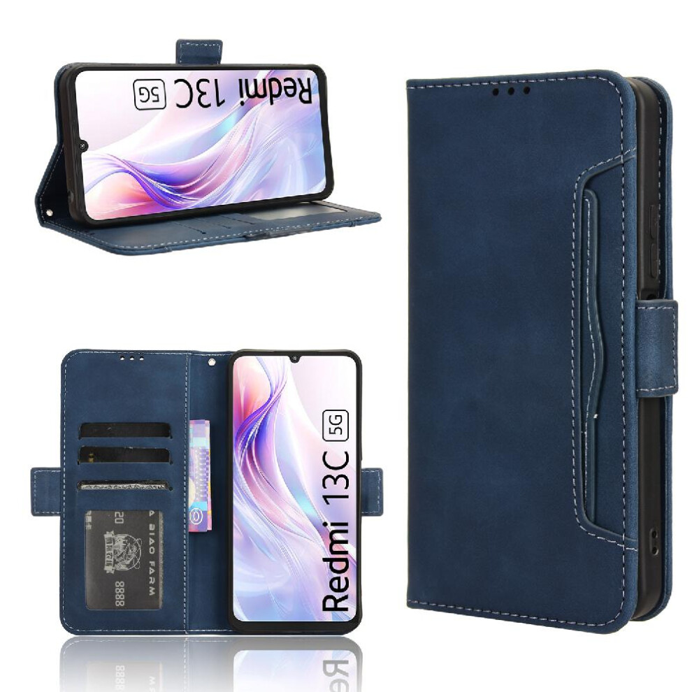 (Blue) Case For Xiaomi Redmi 13C 5G/4G Magnetic Closure Leather Wallet Cover Adjustable Detachable Card Holder Blue 764762589370