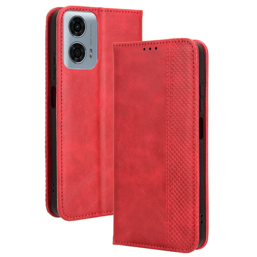 (Red) Case For Motorola Moto G34 5G Wallet Magnetic Closure Pu Leather Red 764762589639