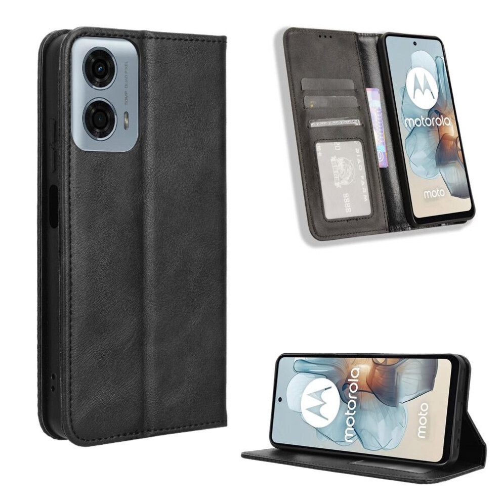 (Black) Case For Motorola Moto G34 5G Wallet Magnetic Closure Pu Leather Black 764762589622