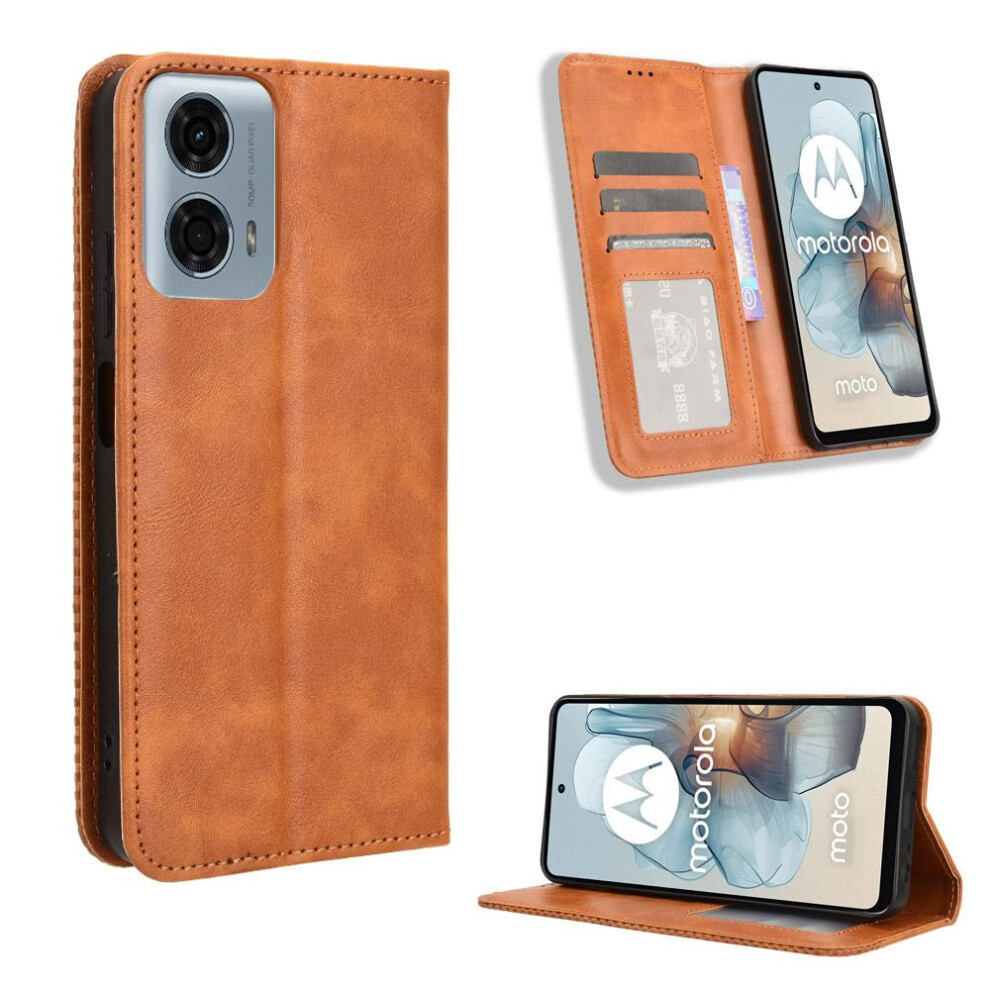 (Brown) Case For Motorola Moto G34 5G Wallet Magnetic Closure Pu Leather Brown 764762589653