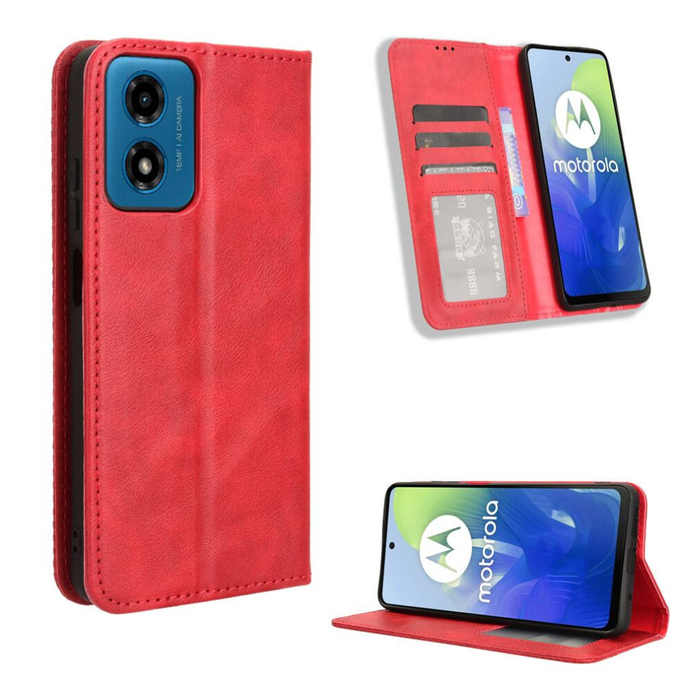(Red) Case For Motorola Moto G04/G24 Wallet Magnetic Closure Pu Leather Red 764762589677
