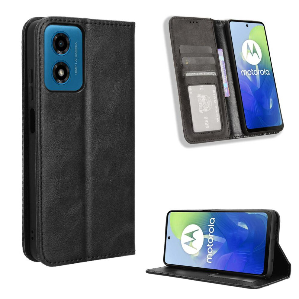 (Black) Case For Motorola Moto G04/G24 Wallet Magnetic Closure Pu Leather Black 764762589660
