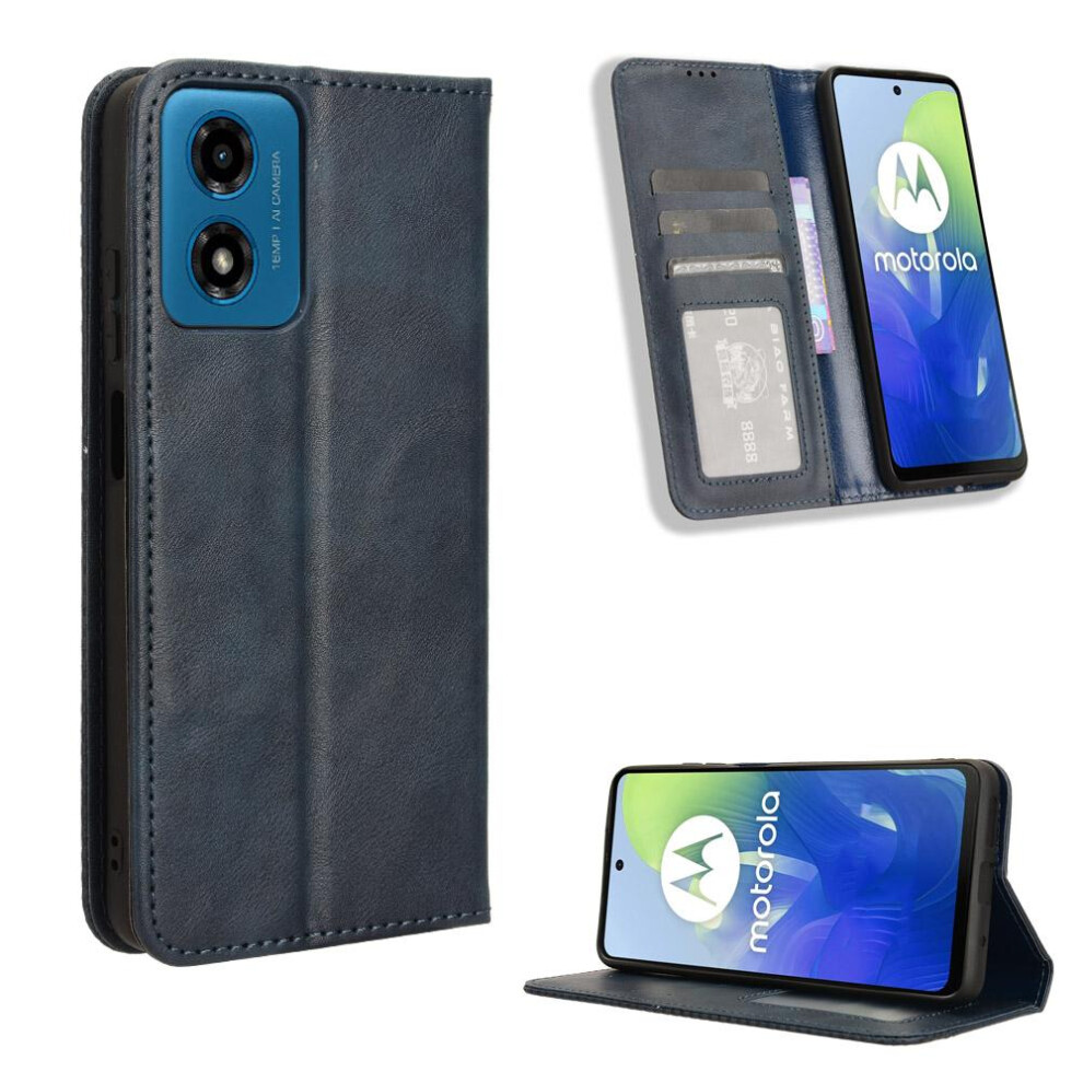 (Blue) Case For Motorola Moto G04/G24 Wallet Magnetic Closure Pu Leather Blue 764762589684