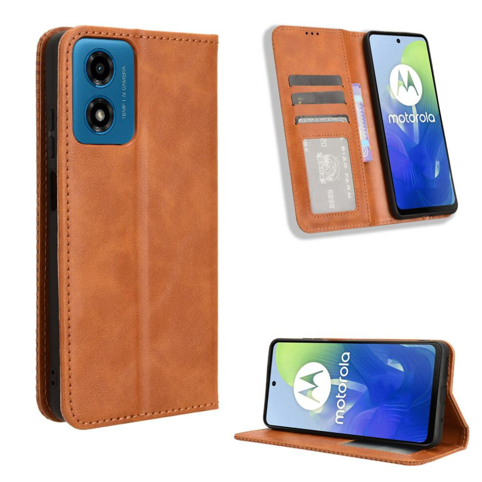 (Brown) Case For Motorola Moto G04/G24 Wallet Magnetic Closure Pu Leather Brown 764762589691
