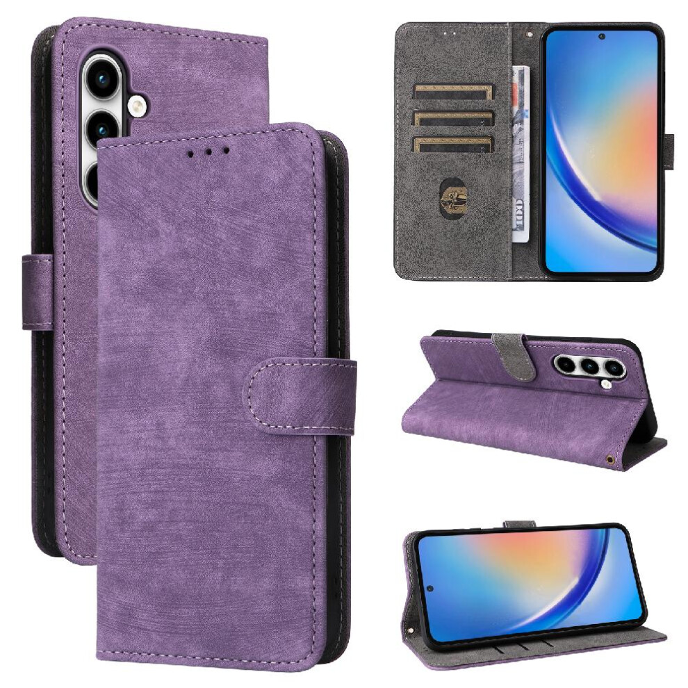 (Purple) Case For Samsung Galaxy A35 5G Flip Folio Wallet Card Slots Cover RFID Blocking Magnetic Closure PU Leather