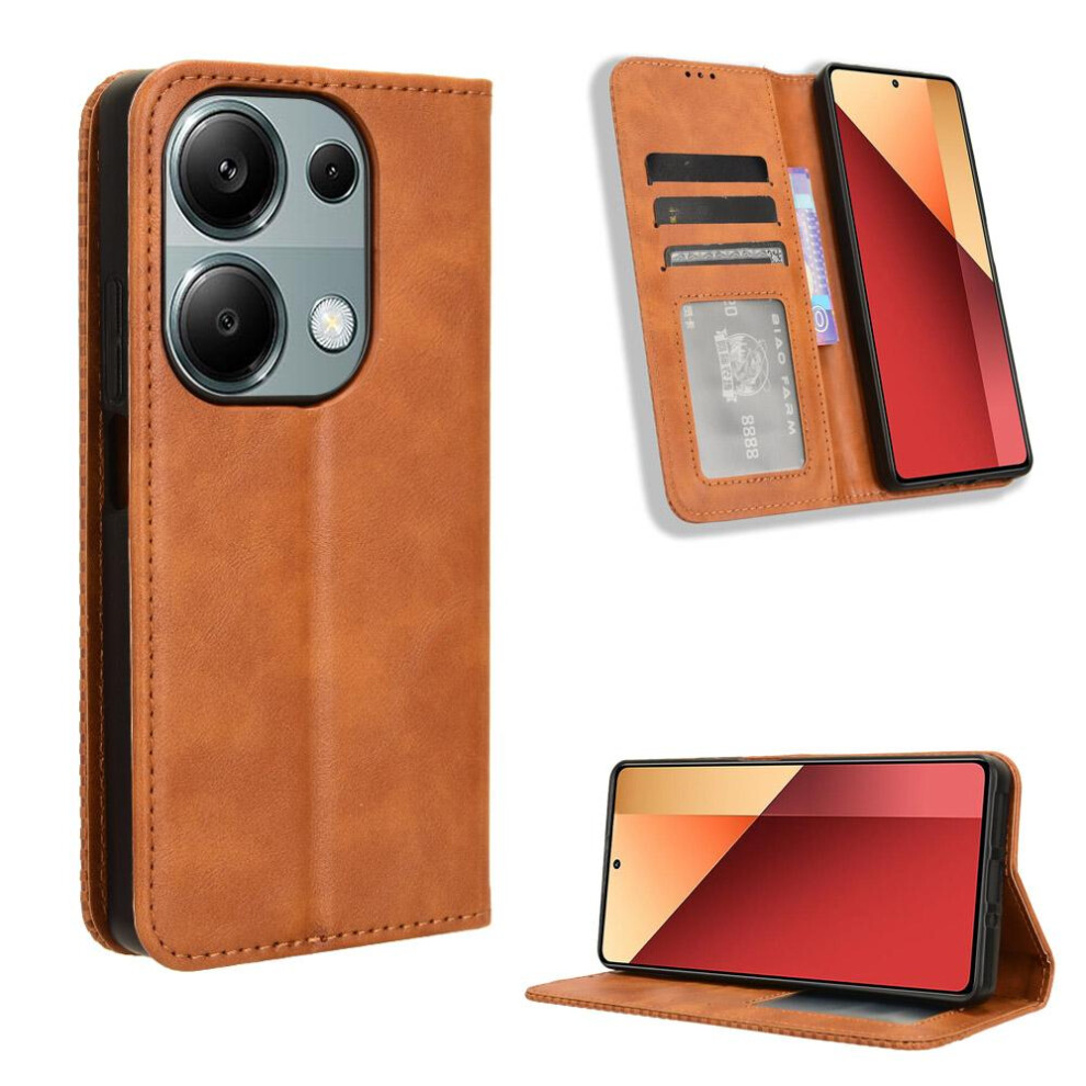 (Brown) Case For Xiaomi Redmi Note 13 Pro 4G Pu Leather Wallet Magnetic Closure Brown 764762591649