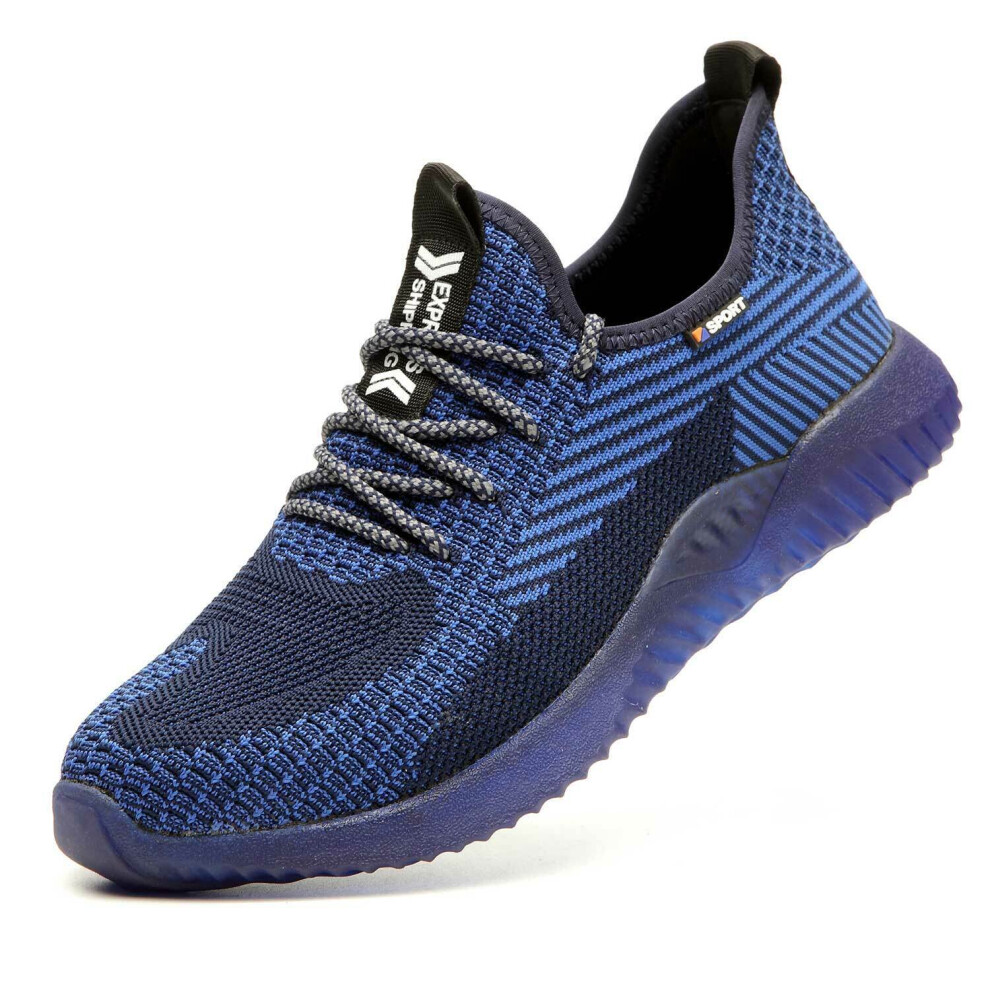 (Blue, 6 UK (women's) / 6 UK (men's)) Mens Safety Shoes Steel Toe Cap Work Boots Women Lightweight Safety Trainers