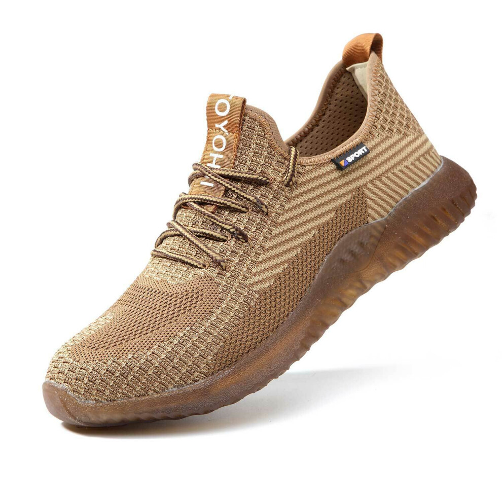 (Khaki, 10.5 UK (men's)) Mens Safety Shoes Steel Toe Cap Work Boots Women Lightweight Safety Trainers
