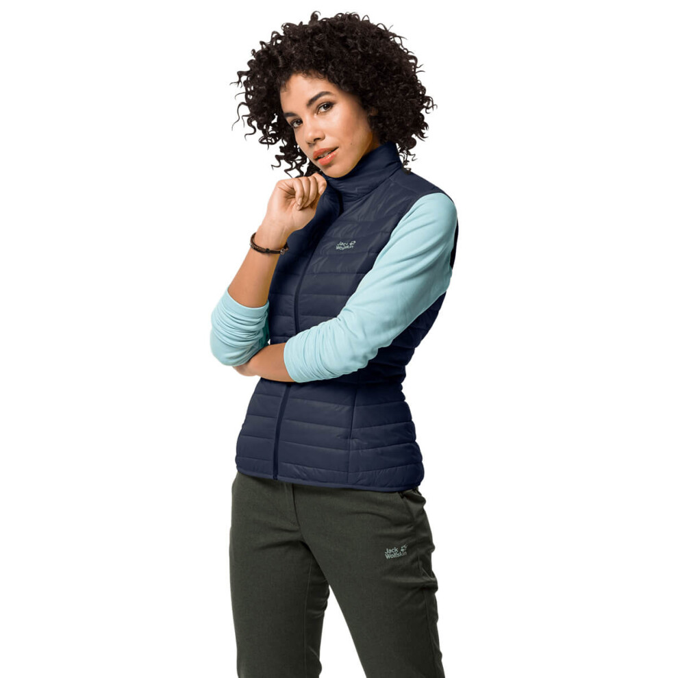 (XS, Night Blue) Jack Wolfskin Womens 2021 JWP Vest Windproof StormLock Quilted Packable Gilet