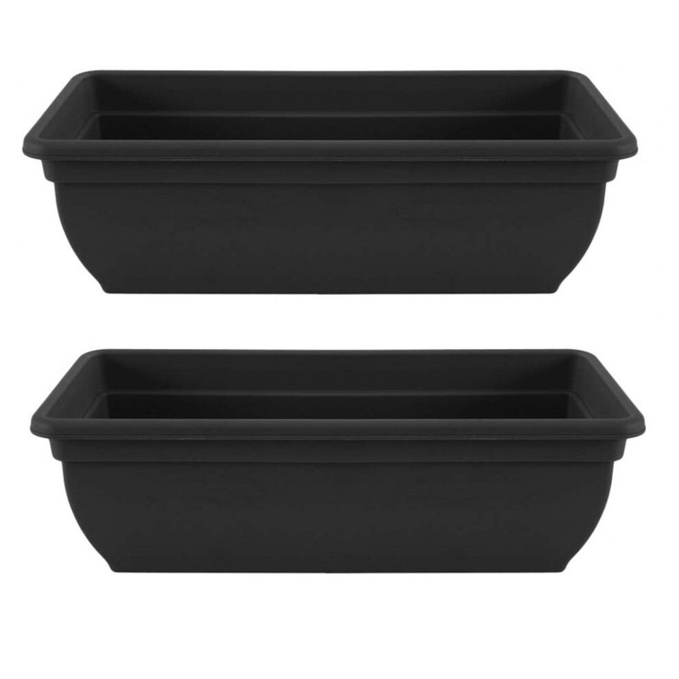 2 Black Trough Plant Pot Plastic Winchester Flower Patio Planter 60cm