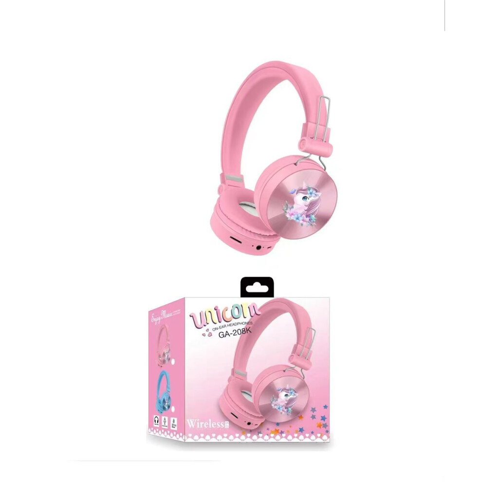 (Unicorn 02) Kids Headset Cartoon Wireless Bluetooth Headphones Pink 6216101309346