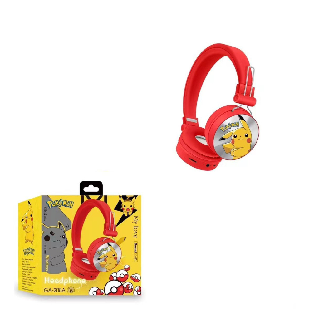 Xcsgsra (Pokemon ) Kids Headset Cartoon Wireless Bluetooth Headphones Red