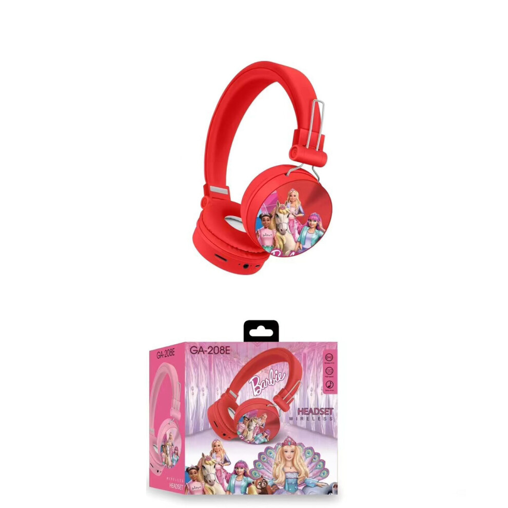 (Barbie ) Kids Headset Cartoon Wireless Bluetooth Headphones Red 6216101309285