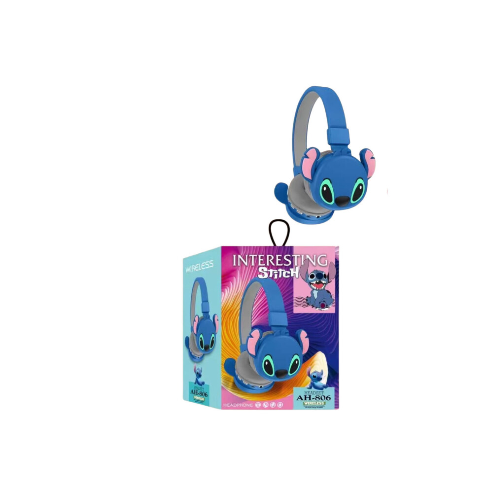 (Stitch Blue) Kids Headset Cartoon Wireless Bluetooth Headphones