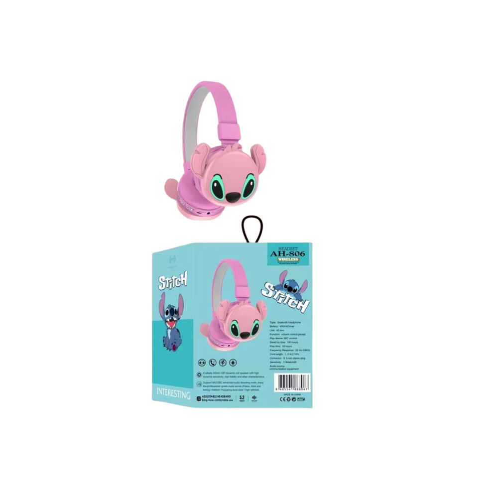 (Stitch ) Kids Headset Cartoon Wireless Bluetooth Headphones Pink 6216101309179