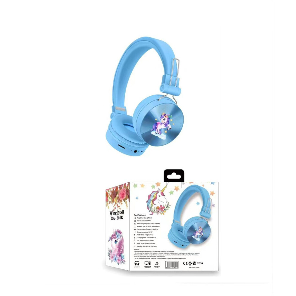 (Unicorn 02) Kids Headset Cartoon Wireless Tooth Headphones Blue 6216101309353