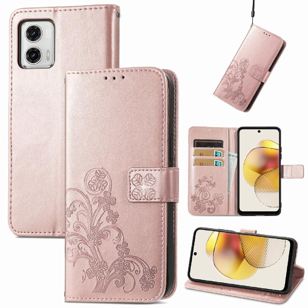 (Gold) Case For Motorola Moto G73 Four Leaf Clover Flip Cover Short Strap Exquisite Business Leather Case Gold 764499959958