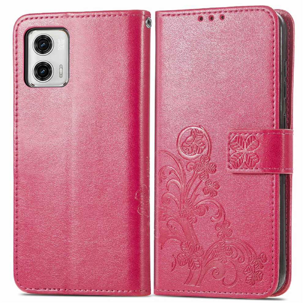 (Pink) Case For Motorola Moto G73 Four Leaf Clover Flip Cover Short Strap Exquisite Business Leather Case Pink 764499959941