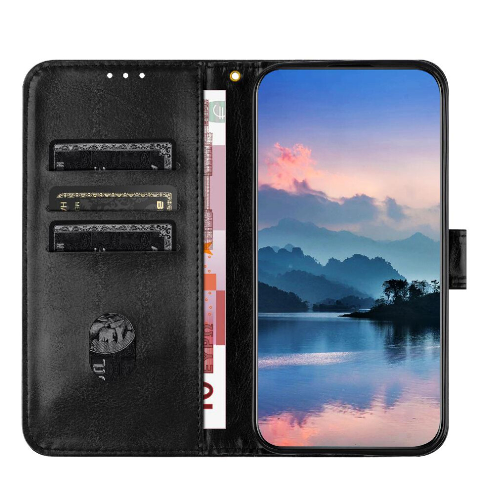 (Black) Phone Case For Oppo A55 5G Wallet Pu Lether Card Slots Holder Flip Folio Litchi Pattern Black 764499960336