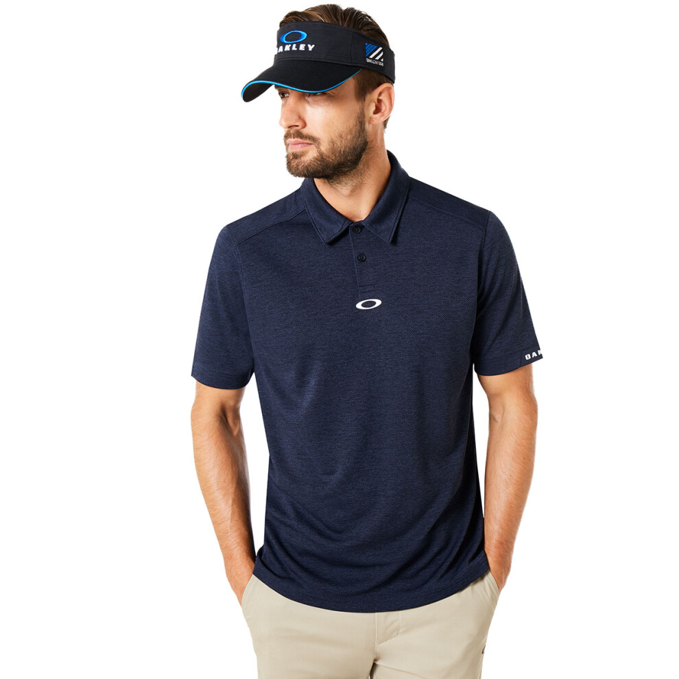 (S, Fathom htr) Oakley Mens 2021 Aero Ellipse Dri-Tech Moisture Control Golf Polo Shirt