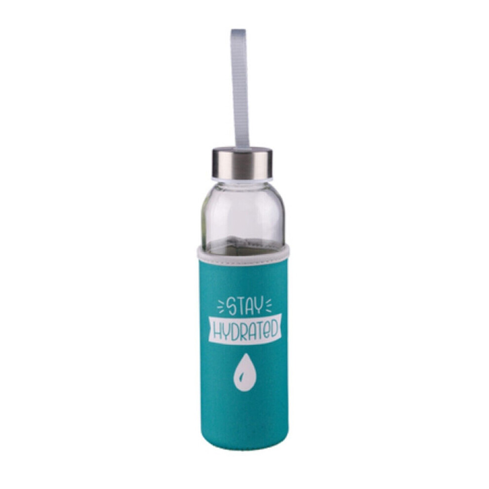 (Green - Stay Hydrated) Glass Water Bottle 500ml Sports Gym Travel Drinks