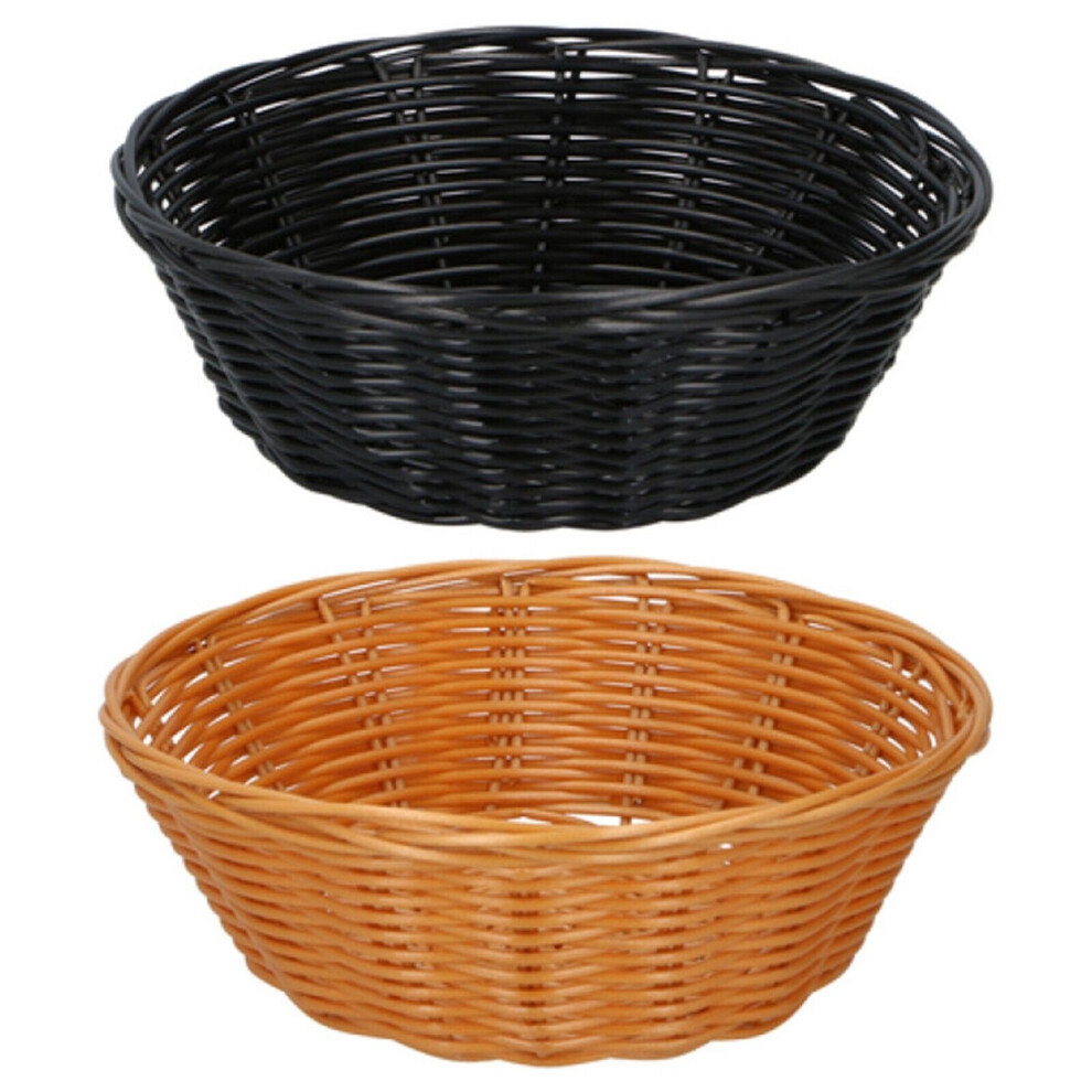 Plastic Wicker Bread Basket Small Round Display Cakes Snack Bowl 2x