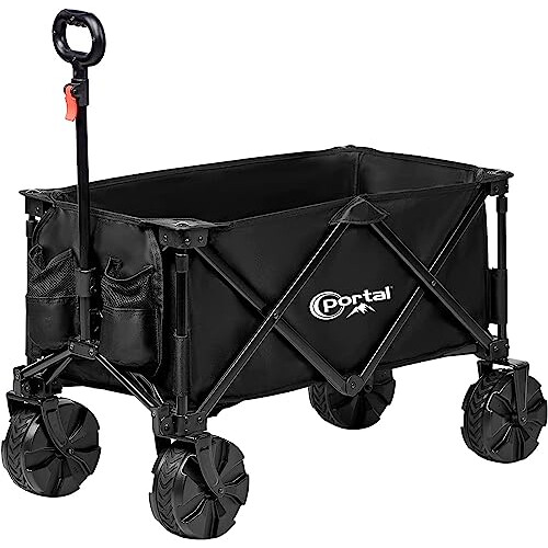 PORTAL Beach Trolley Cart for Sand All Terrain Big Wheels Festival Camping Trolley Folding Beach Wagon Foldable Garden Trolley on Wheels Supports