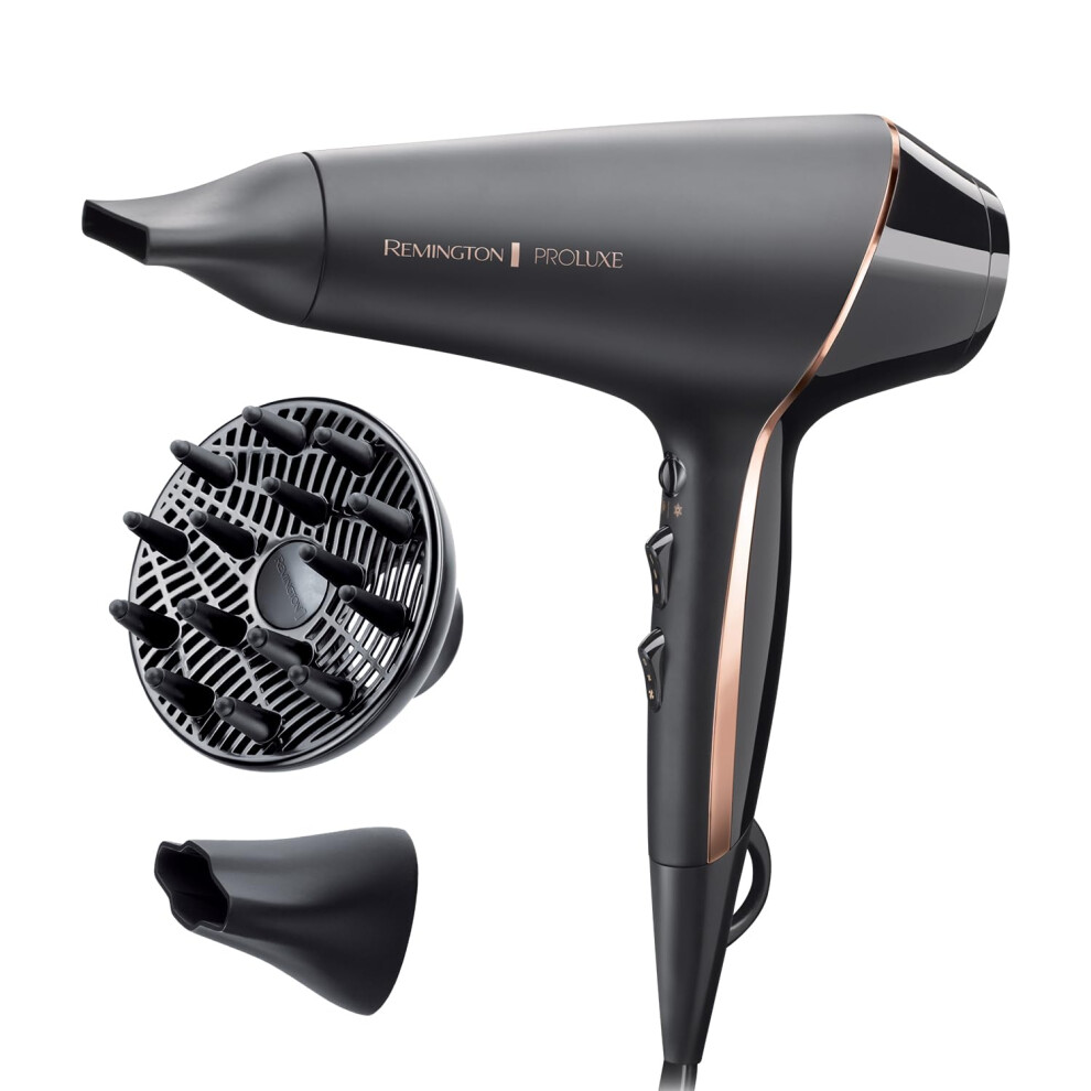 Remington Proluxe Ionic Hairdryer with OPTIheat Technology for long-lasting styling results & Anti-Frizz Ion Technology, 2 Concentrators