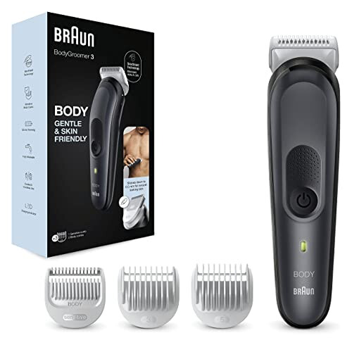 Braun Braun Body Groomer 3, Manscaping Tool For Men With SkinShield Technology, Sensitive Comb, Wet & Dry, 100% Waterproof, Black/Grey