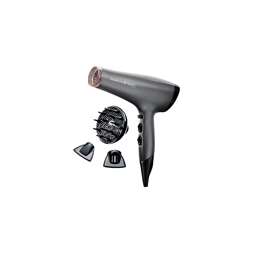 Remington Keratin Protect Ionic Hair Dryer, Infused with Keratin and Almond Oil for healthy looking hair, 2 Concentrators (super slim & fast-drying)