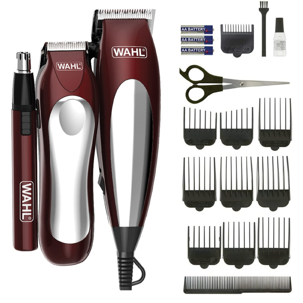 Wahl Hair Clipper & Trimmer Complete Grooming Set, Hair Clipper Gift Set, Hair Clippers For Men, Corded Head Shaver, Beard Trimmers Men Red