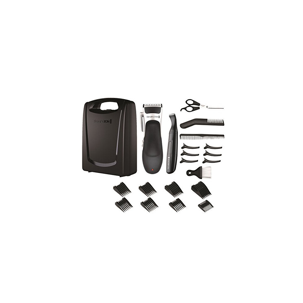 Remington Stylist 25 piece Cordless Hair Clippers & Grooming Kit in storage case, Ceramic coated, self sharpening blades, 8 Comb Lengths (3–25 mm)