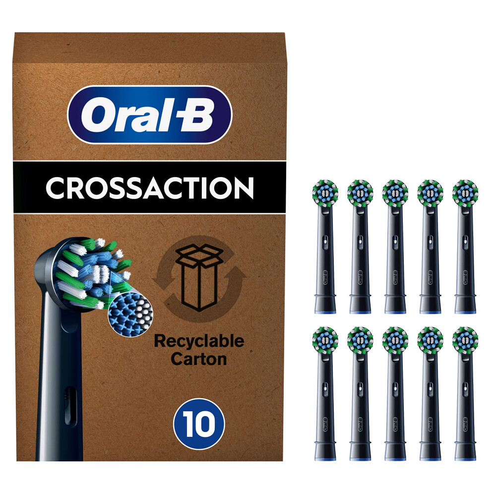 Oral-B Pro Cross Action Electric Toothbrush Head, X-Shape And Angled Bristles for Deeper Plaque Removal, Pack of 10 Toothbrush Heads, Black